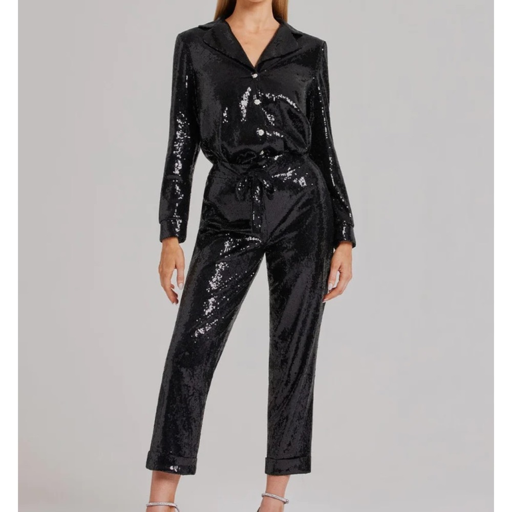 Nadine Merabi Black Sequin Pajama Set S/M